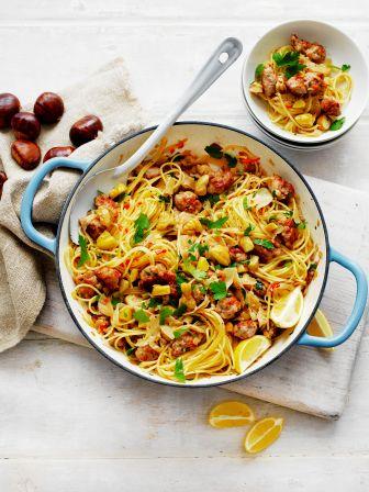 Chestnut, Italian Sausage and Fennel Spaghetti