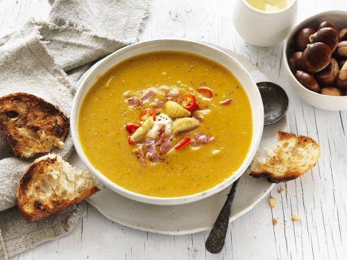 Spicy Chestnut, Pumpkin and Pancetta Soup